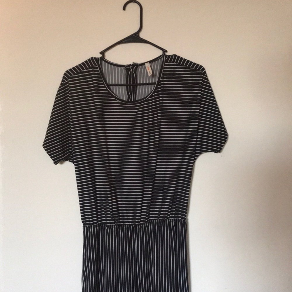 Black and white striped casual jumpsuit
